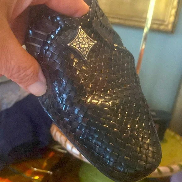 Brighton Abby Woven Leather Black & Brown Slip on Sandal - Sz 10M - Picture 6 of 11